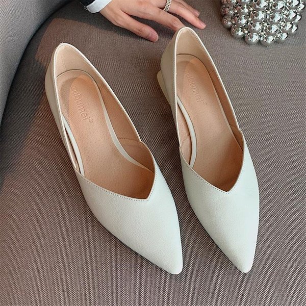 Buty Damskie SkóRzane Na Niskim Obcasie Nowe Szpiczaste Buty Na Grubym Obcasie Pojedyncze Buty Damskie Wersja KoreańSka Proste Buty W Jednolitym Kolorze Damskie 34 Gray-image