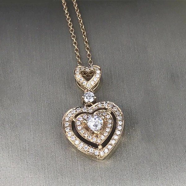 Huitan Collar De Boda Con Colgante De CorazóN De Lujo Para Mujer Color/Color Dorado Incrustado Brillante Circonita CúBica Moda JoyeríA Para El Cuello-image