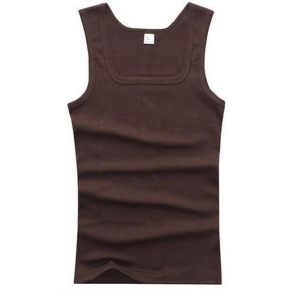 Chalecos Musculosos Para Hombre, Ropa Interior De AlgodóN, Camiseta Sin Mangas, Chaleco Muscular SóLido, Camisetas Interiores Con Cuello Cuadrado, Ropa De Gimnasia, Camisetas Sin Mangas Para Culturismo M MarróN-image