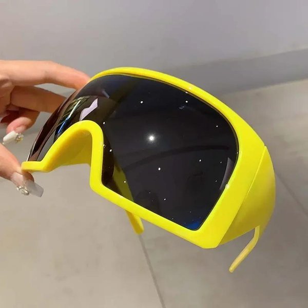 Kammpt Gafas De Sol Futuristas Oversize Envolventes Redondas Espejo Monobloque Deportivas De Moda Marca DiseñAdor Exterior Without Case Black-image