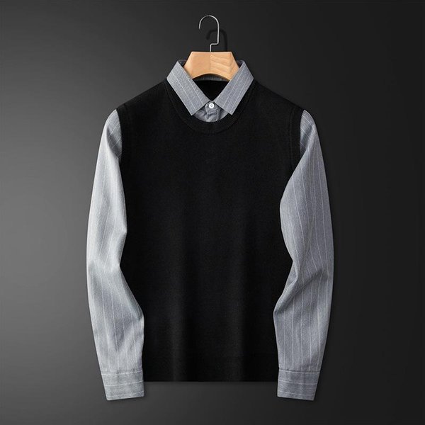 OtoñO E Invierno Nuevo Falso Dos SuéTeres Camisa Casual De Negocios Para Hombre Top Con Cuello 3XL Black-image