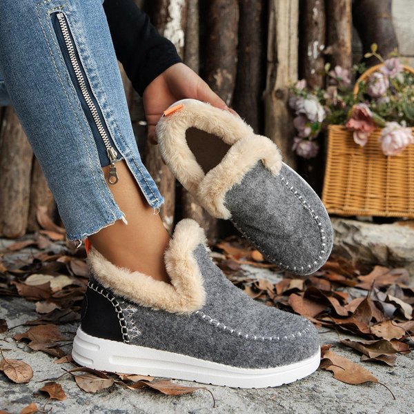 Botas De Nieve Con Forro De Felpa Para Mujer, De Color Liso, Con Punta Redonda, Sin Cordones, Planas, Cortas, CáLidas, Para Exteriores, Para Invierno 43 Beige-image