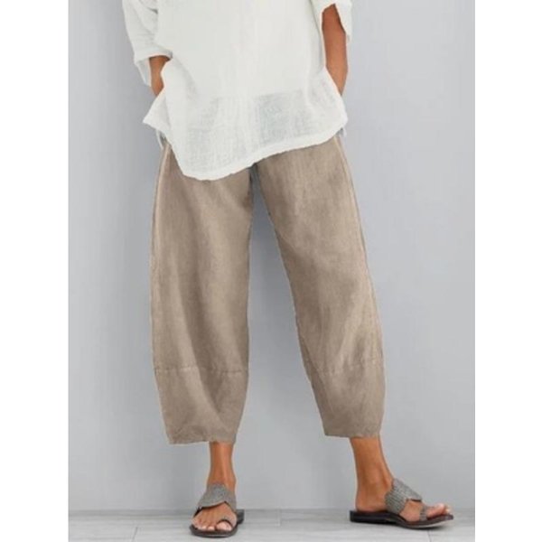 Pantalones Casuales Holgados De Lino Y AlgodóN Con Cintura EláStica Para Primavera Y Verano Para Mujer. Xxxl-image