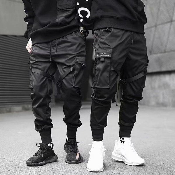 Biegaczy Spodnie Cargo Dla MężCzyzn Casual Hip Hop Hit Color Pocket MęSkie Spodnie Dresowe Streetwear WstążKi Spodnie Techwear XL Black-image