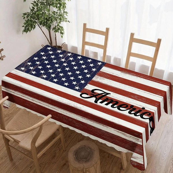 Mantel Rectangular De Bandera Americana Para DecoracióN De Mesa Fiesta NavideñA Mantel Impermeable Reutilizable Para Mesa Cocina Comedor Porche 140X180Cm-image