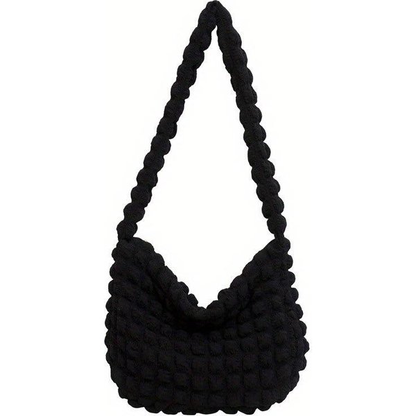 Torba Crossbody Z Plisowanym Wzorem, Haftowana Krata, Torba Na Ramię, Torebki Pod Pachę, DużA Pojemność, Pikowane Torby Typu Tote Dla Kobiet Czarny-image