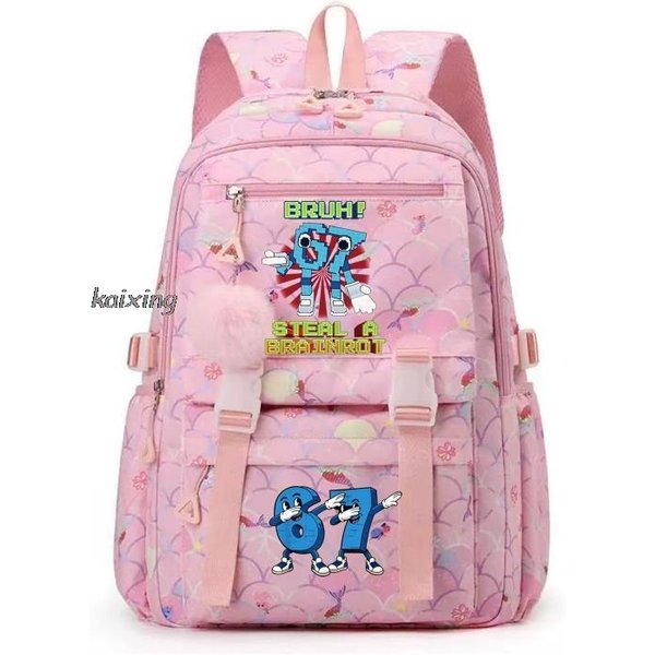 Mochila Con Estampado Steal A Brainrot 67 Seis Siete Ligera Con Compartimentos Ajustables Uso Para Volver A La Escuela Y Viajes Diarios-image
