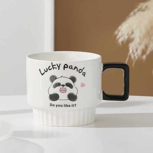 Taza CeráMica Panda Lindo Taza Para Beber Agua Taza De Desayuno Taza Para Leche Café Taza Apilable Flor Tirada Souvenir De Ins 350Ml-image