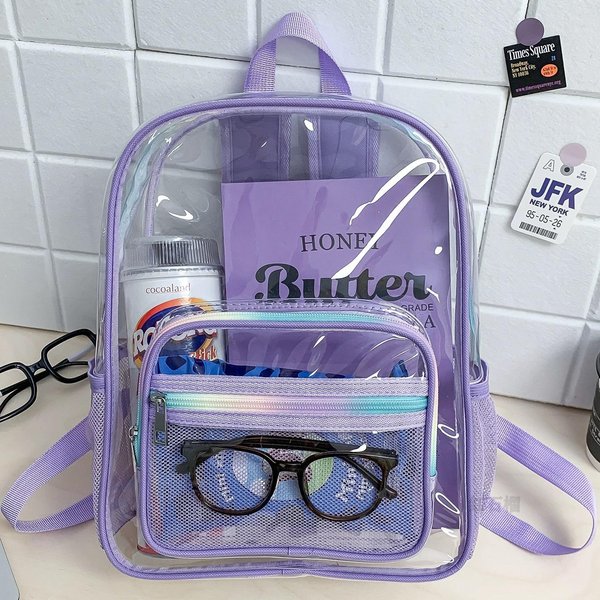 Nueva Mochila Transparente Mini Moda Estudiante Gelatina PVC Transparente Mochila De Viaje Verano Impermeable Playa VersáTil Almacenamiento Mochila 35X26X13Cm PúRpura-image