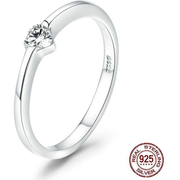 Anillo De Temperamento Para Mujer De Plata De Ley S925 Nuevo Original Diamante En Forma De CorazóN Anillo Simple 7 White-image