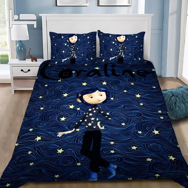 Funda NóRdica Funda De Almohada Juego De Cama PelíCula De Terror C-Coralines NiñO NiñA DecoracióN Dormitorio Infantil Regalo Individual Doble TamañO Grande 173X218Cm&Set-image