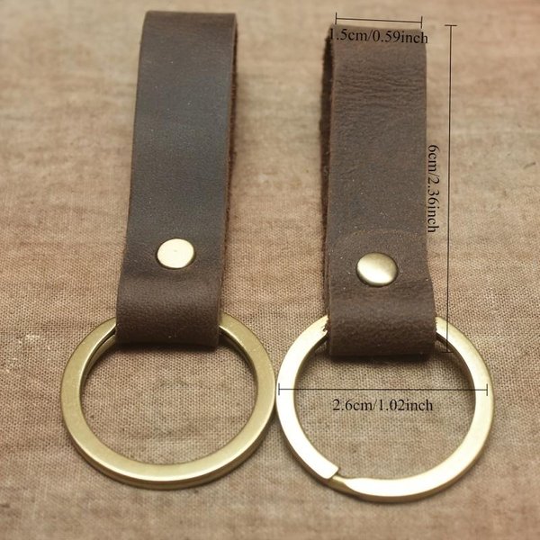 Vintage SkóRzany Brelok RęCznie Robiony JednopęTlowy Brelok Z ZłOtym Metalowym KółKiem CiemnobrąZowy Styl Retro Na Klucze I Akcesoria, RęCznie Robiony Brelok Sznurkowy 1Pc Gray-image