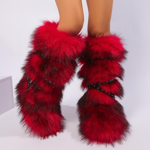 Botas De Invierno Mujer Botas De Nieve De Piel SintéTica CáLidas Plataforma Botas Largas Lindas Felpa Sobre La Rodilla Botas Altas Y2K NiñAs Zapatos Peludos Para Exterior 39 Rojo-image