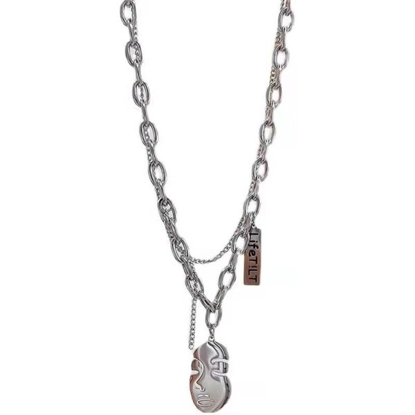 Portrait Brand Cadena Gruesa Collar Apilado Para Mujer Cadena Hip-Hop Cadena Para ClavíCula Accesorios Collar De Acero De Titanio Gray-image