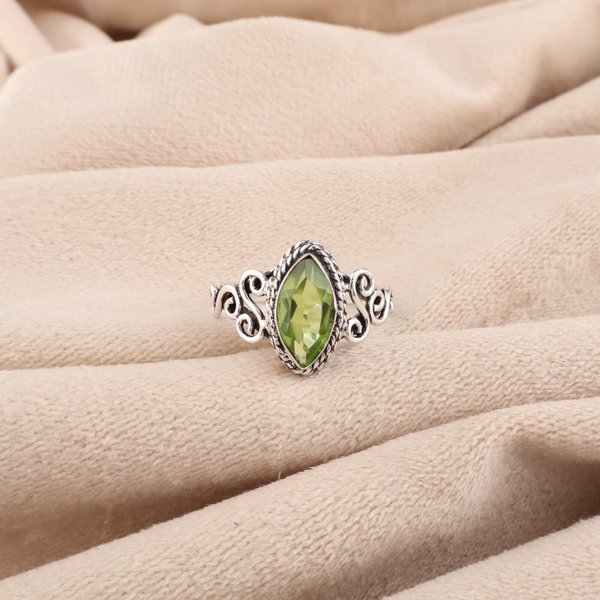 Peridoto Piedra Preciosa JoyeríA De Plata De Ley 925 Anillo Elegante Hecho A Mano Para Mujeres PR-1-9 12.75 Beige-image