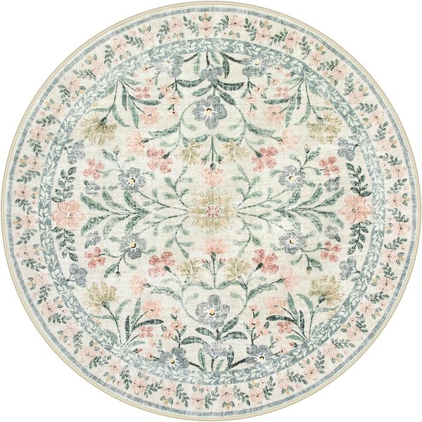 RóżOwy OkrąGłY Dywan W Kwiaty Styl Boho Dywan OkrąGłY Europejski Pastoralny Wygodne Dywany Dekoracyjne ŁAzienka AntypośLizgowa Mata Pod Drzwi 40X40Cm-image