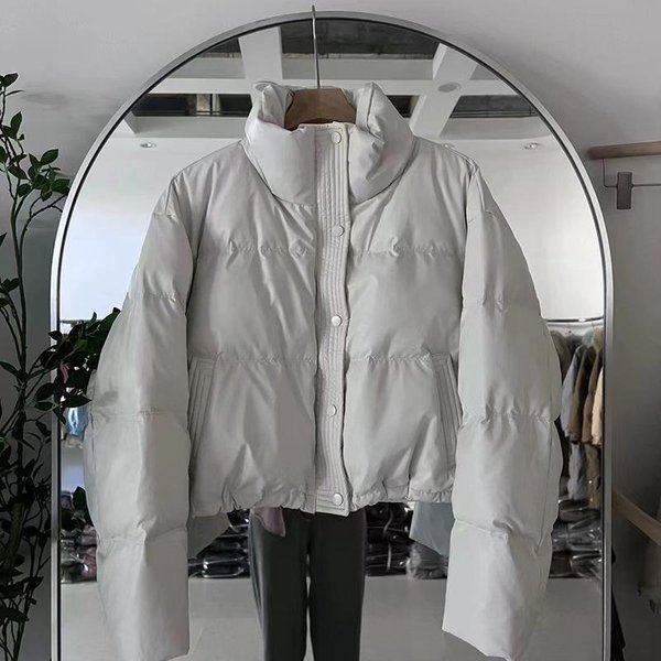 Chaqueta Corta De PlumóN Para Mujer OtoñO E Invierno Nueva VersióN Coreana Suelta Engrosada De Cuero PU Chaqueta Pan M Gray-image