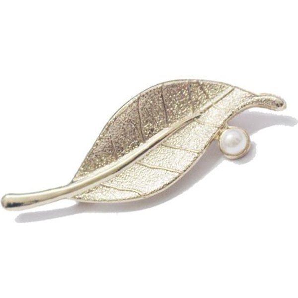 Broches De Hoja Color Dorado Para Mujer Bodas Fiesta Broches De Perla Regalos-image