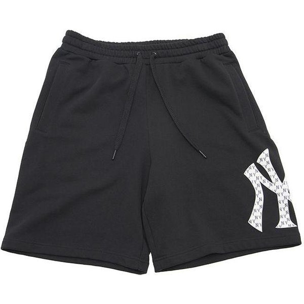 MLB New York Yankees Serie Logo Estampado CordóN Rectos Casual Pantalones Cortos Unisex Pantalones Cortos Negro 3ASPM0143-50BKS S-image