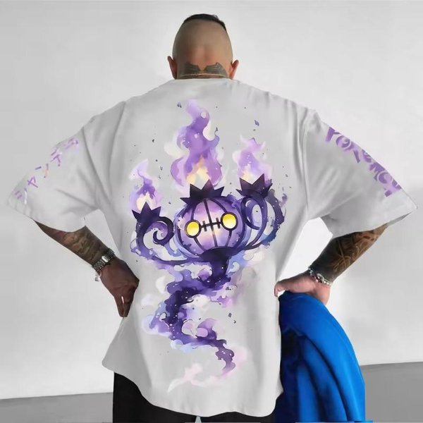 Camiseta De Manga Corta Oversize Unisex Estampado De DragóN Azul Charizard Pokemon Anime CláSico Ropa Urbana Tops Hombre 6XL Gray-image