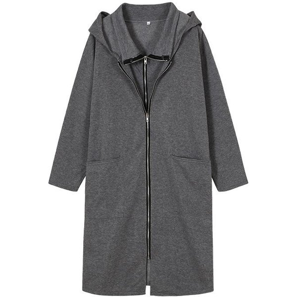 Damskie Bluzy Z Kapturem PłAszcze Jesień Zima Fason DwuczęśCiowy Rozpinane DłUgie Kieszenie Bluzy Oversize S-5XL M Black-image