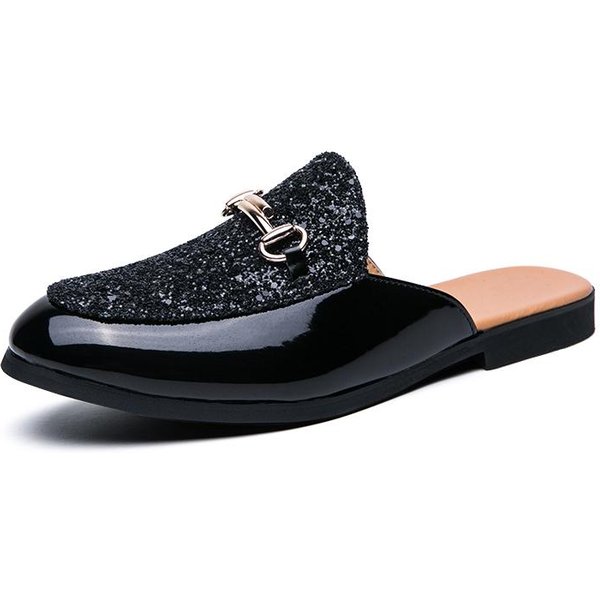 Letnie PółButy MęSkie Buty Wizytowe MułY MęSkie Klapki SkóRzane Pół-Klapki Buty Codzienne Bez PięTy Mokasyny Kapcie Baleriny SandałY 45 Black-image