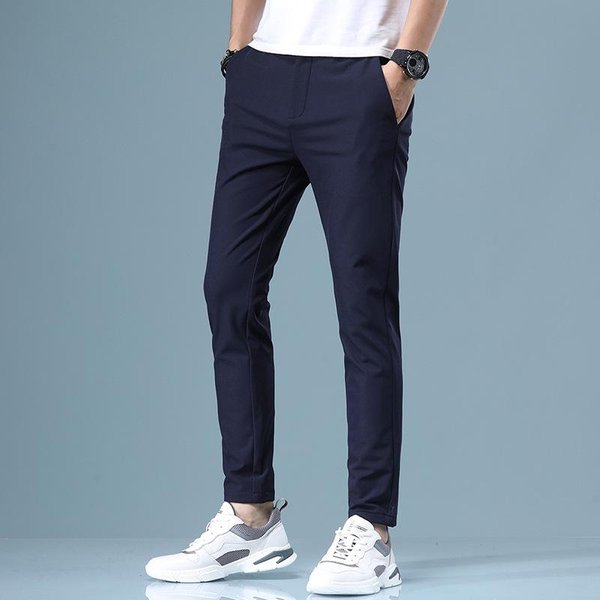 Pantalones De Verano Para Hombre EláSticos Coreanos Informales Ajustados Cintura EláStica Jogger Pantalones CláSicos De Negocios Para Hombre 28 Gris-image