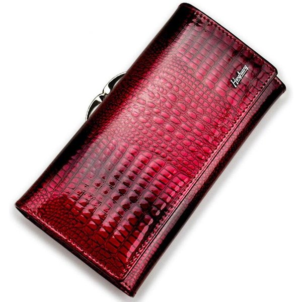 HH Alligator Portfele Damskie Luksusowe Patent Krokodyl Prawdziwej SkóRy Panie KopertóWka Hasp DłUga Moneta Wielofunkcyjne Portmonetki 18.5*10*3.5Cm Pink-image