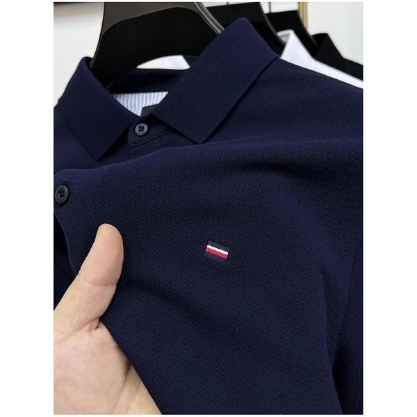 Koszulka Polo MęSka Z KróTkim RęKawem Koszulka Letnia Klapy Nowa Wysokiej Klasy MęSka BawełNiana Koszulka Z Pół RęKawem Xxxxl Black-image