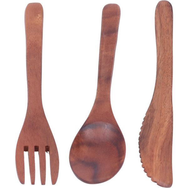 Juegos De Vajilla De Madera De 3 Piezas PortáTiles Tenedor Cuchillo Cuchara Cubiertos Accesorios Vajilla De Cocina Brown-image