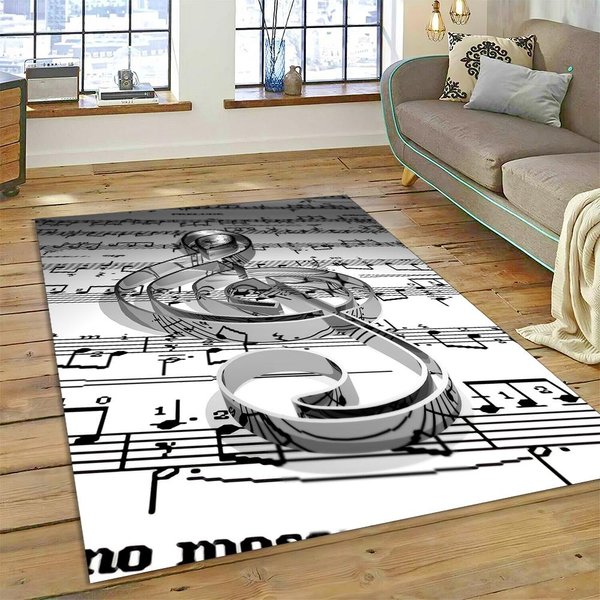 Kreatywny Dywan 3D Z Motywem Nuty Fortepianowej Do Domu, Salonu, Sypialni, Pod Sofę, Wycieraczka Dekoracyjna, Dywanik Dla Dzieci, Mata PodłOgowa AntypośLizgowa 60*90Cm-image