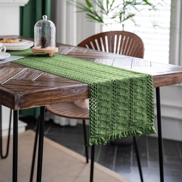 Boho Rustykalny Dekor ŚLubny BawełNiano-Lniany BieżNik Na Stół Z FręDzlami 30X140Cm-image