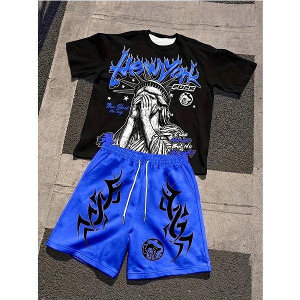 Camiseta Y Pantalones Cortos Con Estampado De Letras Y Figuras De Moda Para NiñOs Conjunto De 2 Piezas Atuendo Casual De Verano Para NiñOs Y NiñAs Ropa Infantil 120-image