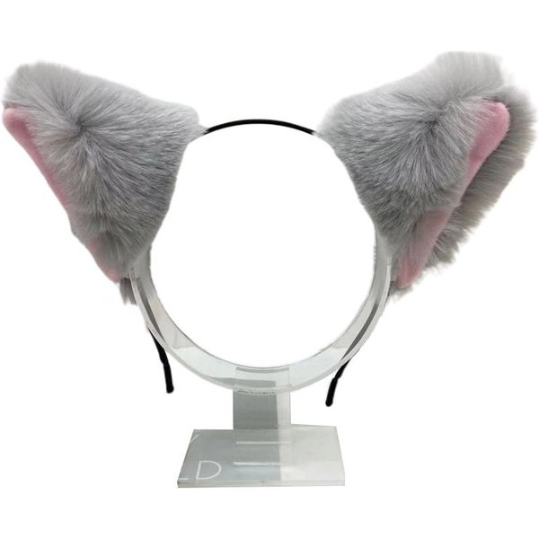 Diadema De Dibujos Animados Unisex Con Forma De Orejas De Gato Aro Para El Cabello Felpa Adorno Para La Cabeza Diadema Para El Cabello Fiesta Cosplay Disfraz Accesorios Gray-image