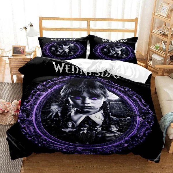MiéRcoles Addams Dramas Americanos Ropa De Cama Impresa En 3D Juego De Ropa De Cama Queen Suave Y CóModo Juego De Ropa De Cama TamañO King Personalizado EU Single(135X200Cm)-image