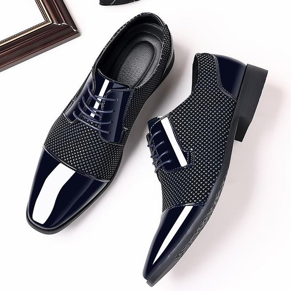Zapatos Casuales De Negocios De Cuero PU Para Hombre A La Moda, Punta Afilada, Formales Para Boda, Zapatos Suaves 38 Azul-image