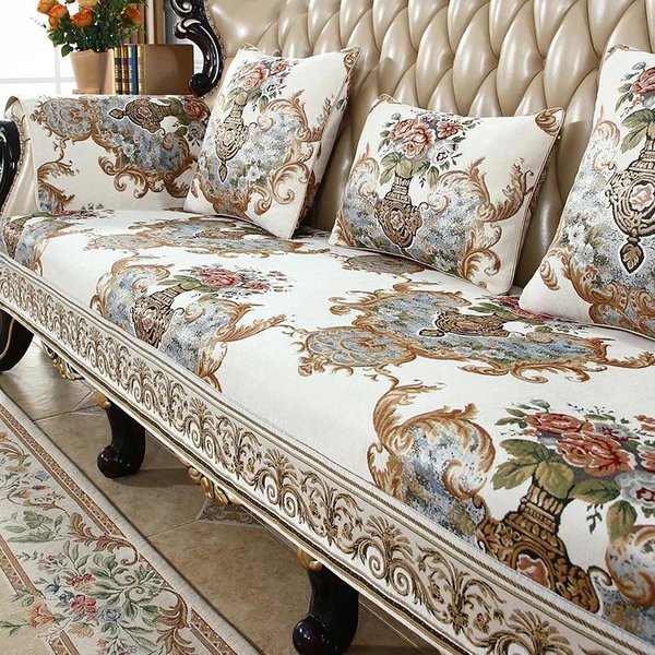 Europejska AntypośLizgowa Narzuta Na Sofę Luksusowy Kwiatowy Materiał żAkardowy Pokrowiec Dekoracja Domu RęCznik Na Sofę Dekoracja Salonu 80X240Cm 1Pc-image