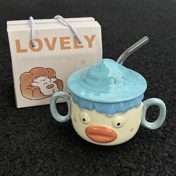 Uroczy Kubek Klauna Zabawny Ceramiczny Kubek Z Pokrywką Na Prezent Urodzinowy Dla Najlepszej PrzyjaciółKi Dziewczyny PamiąTkowy PudełKo Prezentowe 401-500Ml-image