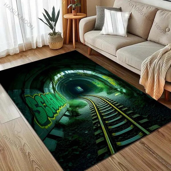 Dywan Z Nadrukiem Tunelu Kolejowego Ciemny Nowoczesna Dekoracja Domu Dywan Do Sypialni Salonu Mata PodłOgowa Pod Sofę NastęPny Dzień 40X60Cm (16X24In) Brown-image