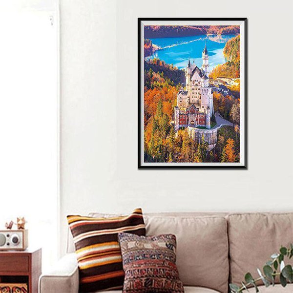 Pintura De Diamante Paisaje Completo Mosaico De Diamantes Castillos áRboles Bordado De Diamante Redondo Completo 20X30CM-image