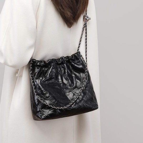 Nuevo Bolso Balde De Cuero Genuino De OtoñO E Invierno Bolso Bandolera De Gran Capacidad Bolso De Cadena Bolso De Hombro Para Desplazamientos-image