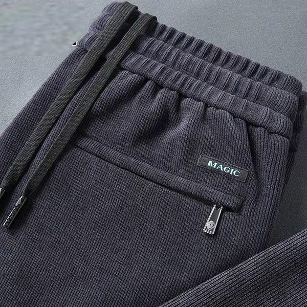 Pantalones Casuales Rectos De Pana Gruesa Para Hombre Con Cintura EláStica Y Forro De Terciopelo Para OtoñO E Invierno 5XL Gris-image