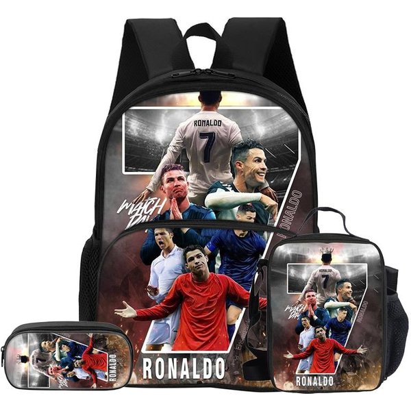 Zestaw 3 Sztuk Z Plecakiem Ronaldo Z Przednią Kieszenią, Torbą Na Lunch Z Izolacją Termiczną, PióRnikiem Cr, Plecakiem Gwiazda PiłKi NożNej-image