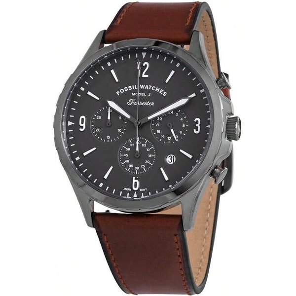 Reloj De Cuarzo Para Hombre Con 3 Subesferas Y Ventana De Fecha, Esfera Blanca/Gris, Correa MarróN, Estilo Business Casual FS5815 Gris-image
