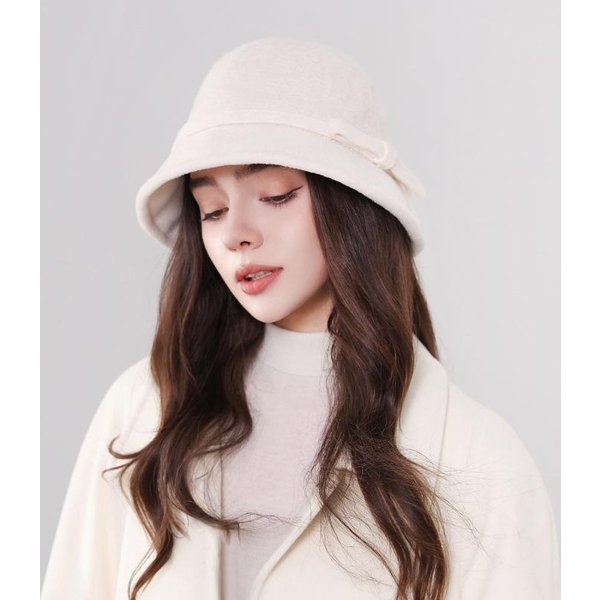 Sombrero De Lana Estilo Hepburn Para Mujer Para OtoñO E Invierno Nuevo Sombrero Cubo Retro FrancéS Con Lazo Elegante CáLido Sombrero De Pescador One Size Brown-image