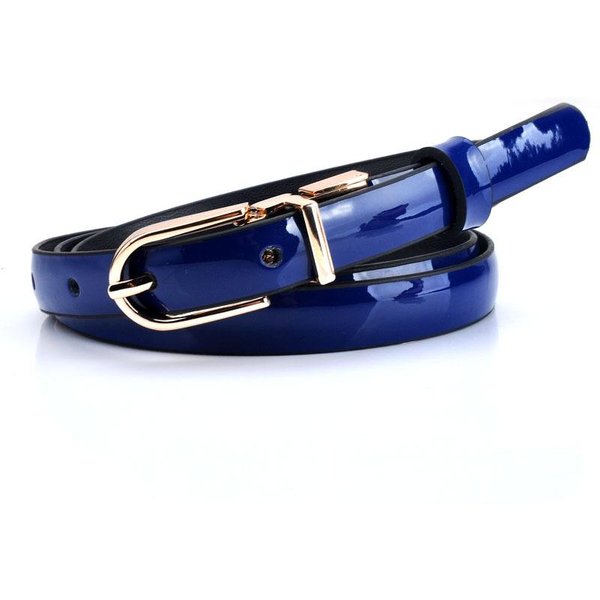 CinturóN De Cuero Patentado Trendy Para Mujer Hebilla Dorada Vestidos Casuales Diarios Jeans 105CM Azul-image
