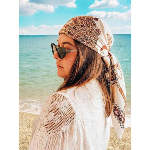 PañUelo De DiseñO Veraniego 90*90Cm Bufanda Para Mujer Protector Solar Foulard Chal Hijab Para El Cabello Femenino Envolturas Para El Cabello PañUelo De Cuello Bandana Brown-image