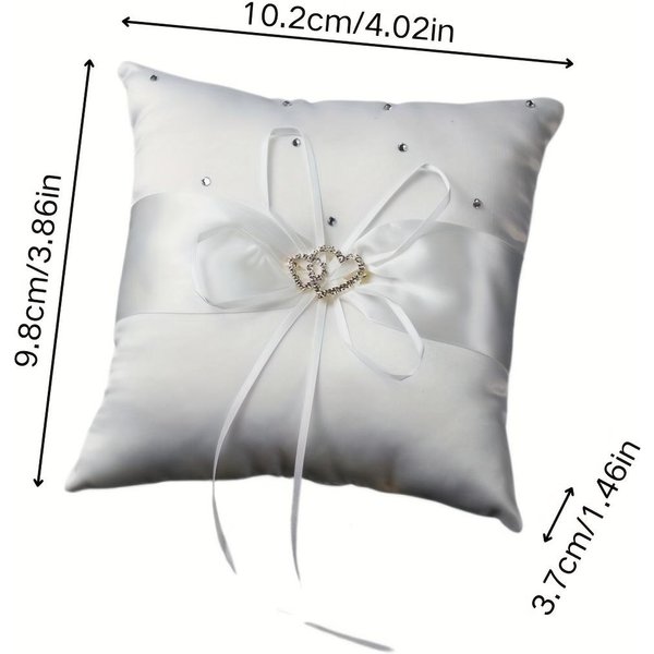 1 Pieza De Almohada Para Anillos De Boda Cuadrada Blanca Simple De Estilo Europeo Con Un Lazo De Doble CorazóN, Adecuada Para Colgar Anillos. Blanco-image
