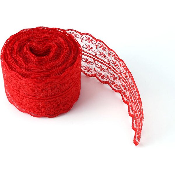10 M Rolka 4,5 CM Szerokość Koronkowa WstążKa DIY Dekoracyjna Koronka Na ŚLub Urodziny BożE Narodzenie Red-image