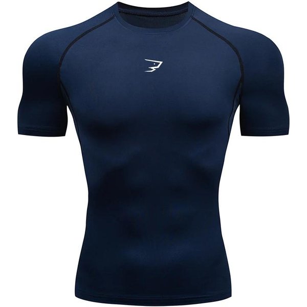 Camiseta De CompresióN Para Correr De Manga Corta Para Hombre Camisetas Deportivas Gimnasio Fitness Camisetas Deportivas Ropa Deportiva Para Correr Hombre Camisa AtléTica Tops S Blue-image